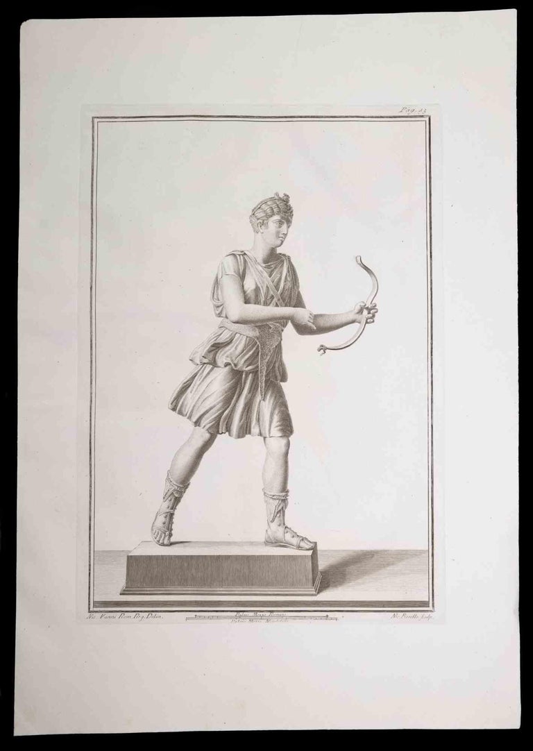 Statue Archer Rome Nicola Fiorillo - Archer, Ancient Roman Statue- Original Etching by ...