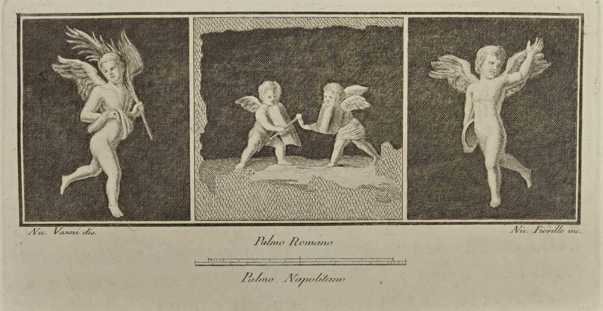Cupid In Pompeian Fresco from "Antiquities of Herculaneum" is an etching on paper realized by Nicola Fiorillo in the 18th Century.

Signed on the plate.

Good conditions.

The etching belongs to the print suite “Antiquities of Herculaneum Exposed”