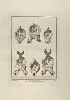 Half Moon Oil Lamps With Cupid  - Etching by Nicola Fiorillo- 18th Century