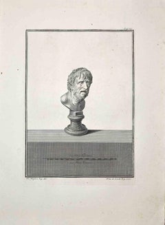 Hermès, ancienne statue romaine - gravure d'origine de Nicola Fiorillo - 18ème siècle