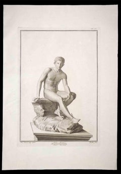 Hermès, Statue de l'Antiquité romaine-  Gravure de Nicola Fiorillo - 18ème siècle
