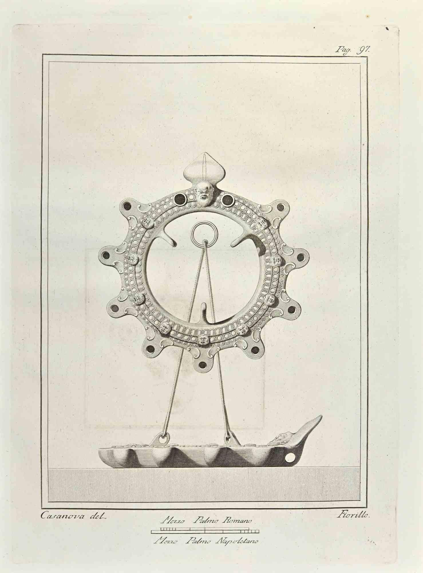 Öllampen  "Sonne und Boot" aus den "Altertümern von Herculaneum" ist eine Radierung auf Papier von Nicola Fiorillo aus dem 18.

Signiert auf der Platte.

Gute Bedingungen.

Die Radierung gehört zu der Druckserie "Antiquities of Herculaneum Exposed"