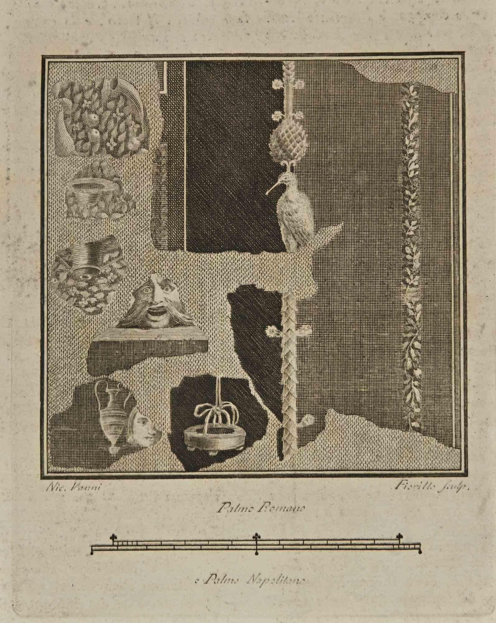 Ornament im pompejanischen Stil Fresco – Radierung von Nicola Fiorillo – 18. Jahrhundert