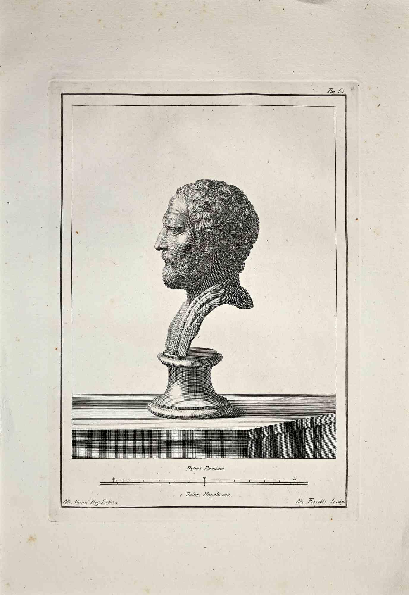 Profile of Ancient Roman Bust - Etching by Nicola Fiorillo - Late 18 Century