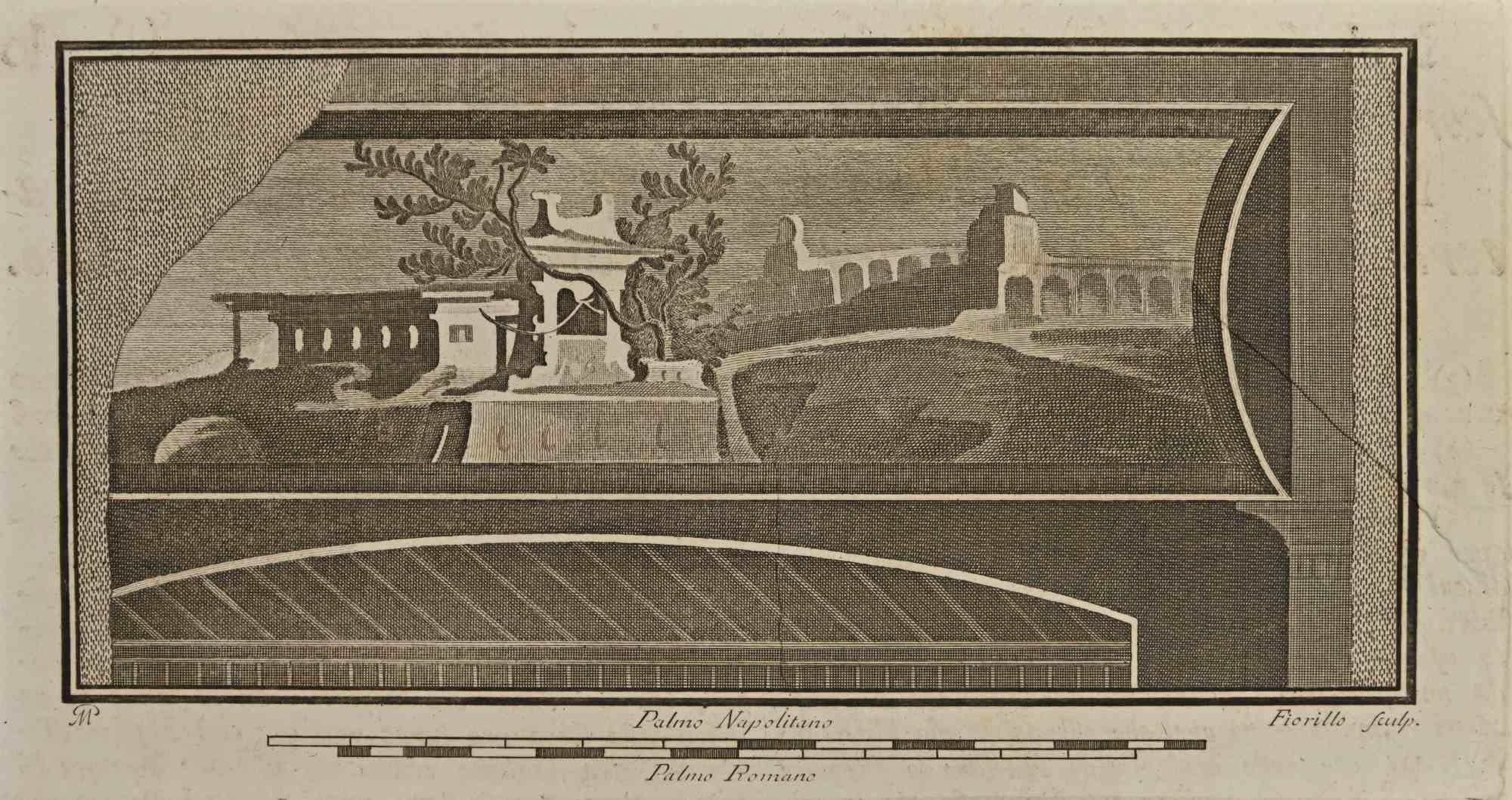 Römisches Tempelfresko aus den "Altertümern von Herculaneum" ist eine Radierung auf Papier von Nicola Fiorillo aus dem 18. Jahrhundert.

 Signiert auf der Platte.

Guter Zustand mit einigen Faltungen.

Die Radierung gehört zu der Druckserie