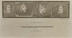 Masques Tragédie de style pompéien  - Gravure de Nicola Fiorillo - 18ème siècle
