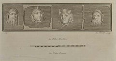 Masque Tragique de style Pompéien - gravure originale de Nicola Fiorillo - 18ème siècle