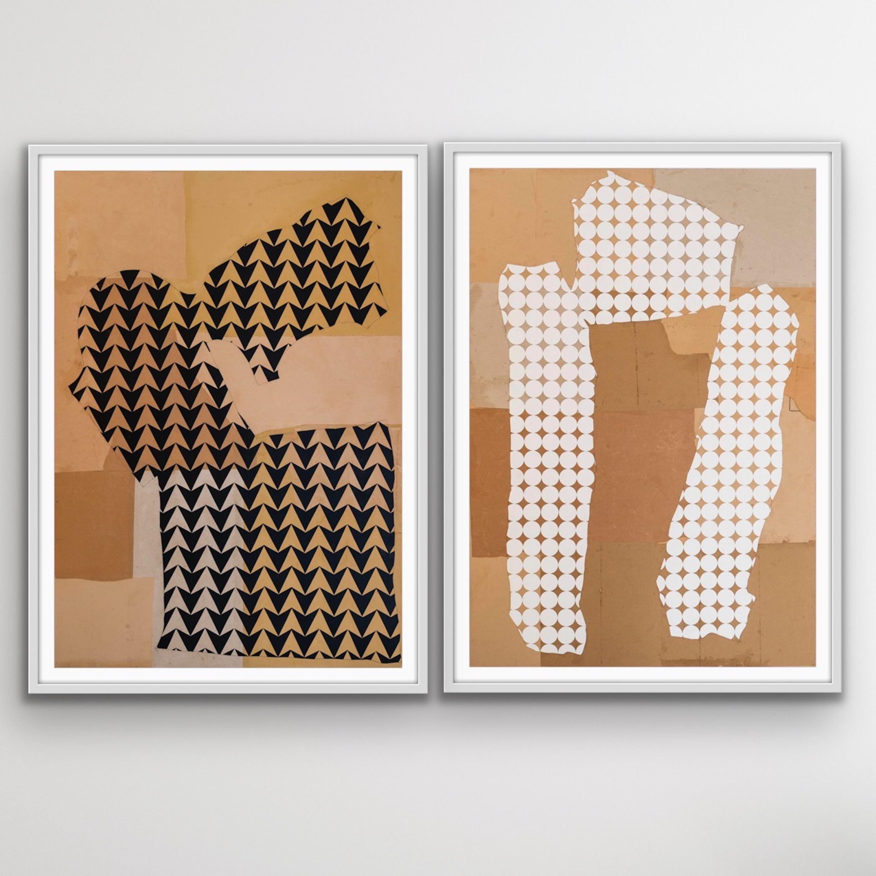Femmage, Monochromes Diptychon Original Abstrakte Minimalistische Kunst, Geometrische Kunst (Braun), Abstract Painting, von Nicola Grellier