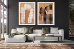 Femmage, Monochromatic Diptych Original Abstract Minimalist Art, Geometric Art