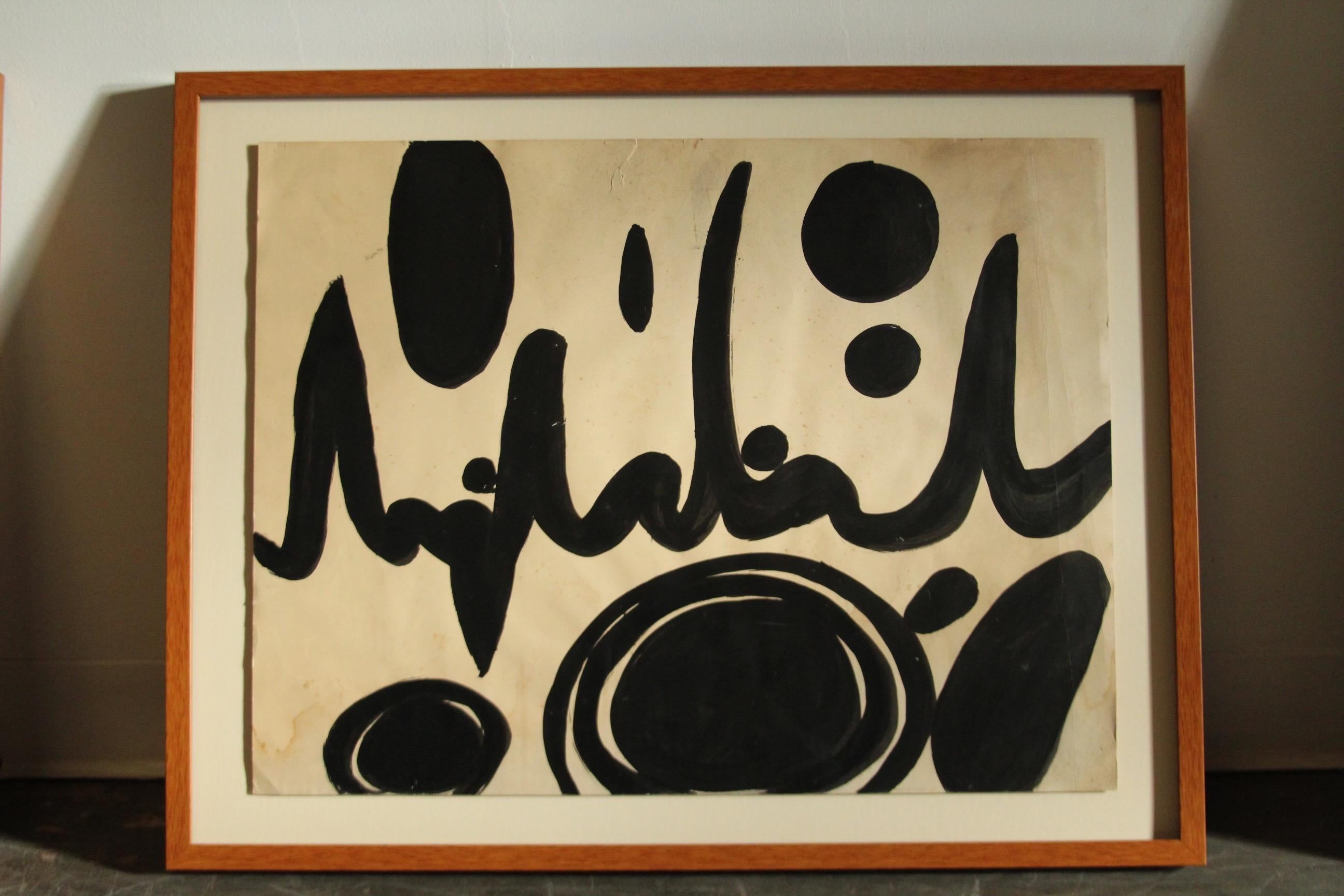 Un eccezionale dipinto originale e firmato di Nicola L., realizzato in occasione della prima mostra personale dell'artista presso la Galerie Boualkia in Francia nel 1965. Un meraviglioso dipinto modernista che salta letteralmente fuori dalla carta,