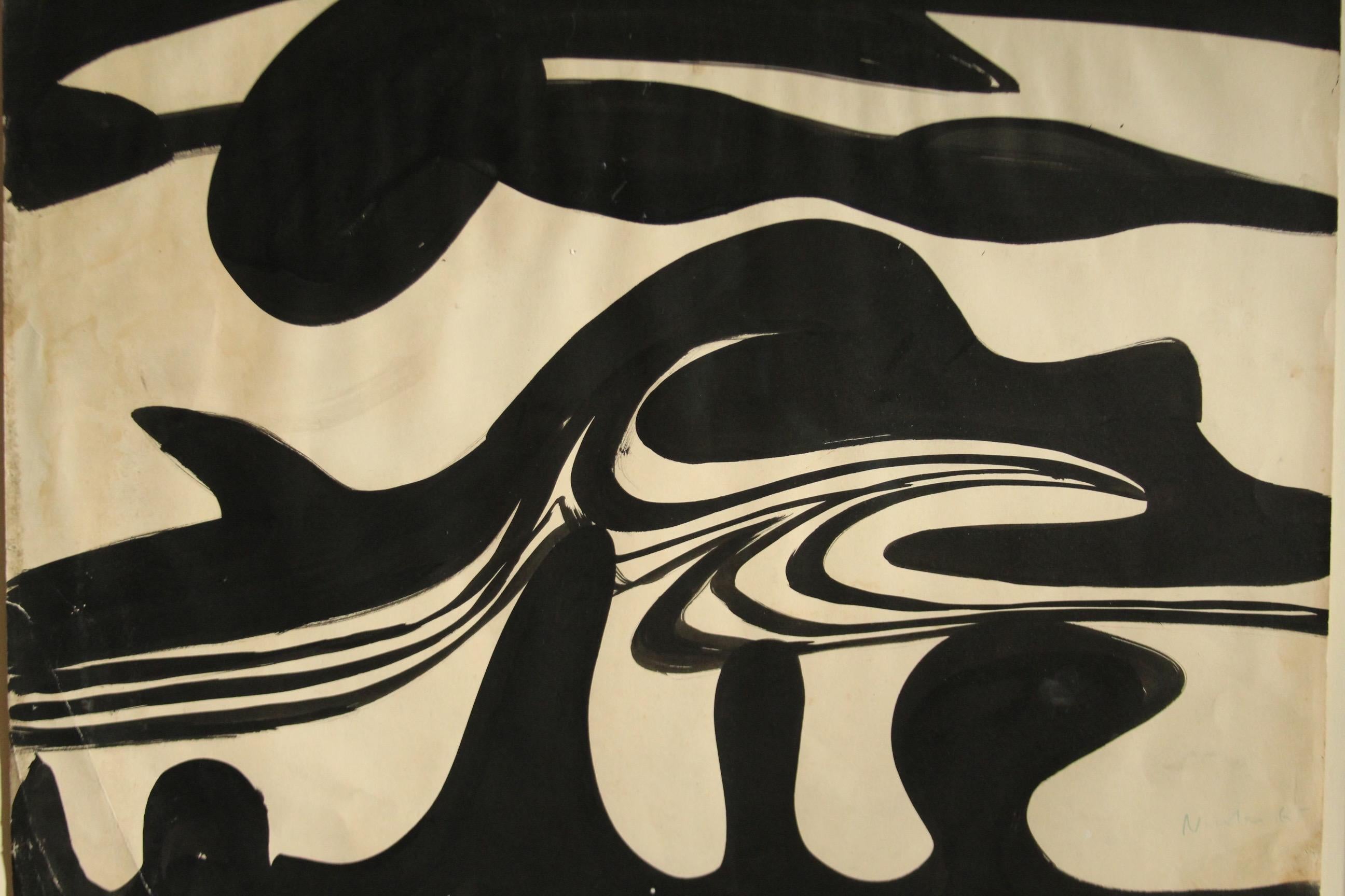 Metà XX secolo I.L.A. Firmato Pittura modernista originale senza titolo, 1965 in vendita