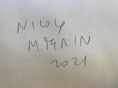 Paesaggio di uccelli e foreste di colore verde e grigio di un raffinato pittore italiano