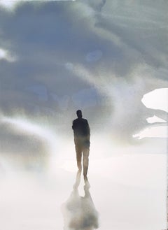Grey foggy portrait of man and void by fine italian watercolorist