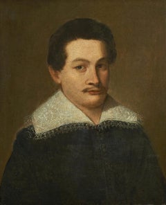 18th Century Nicola Maria Rossi Portrait Noble Man Oil on Canvas Black White