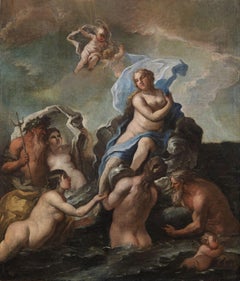 17th Century Nicola Melancolico Triumph of Galatea Oil on Canvas Sea Blue White