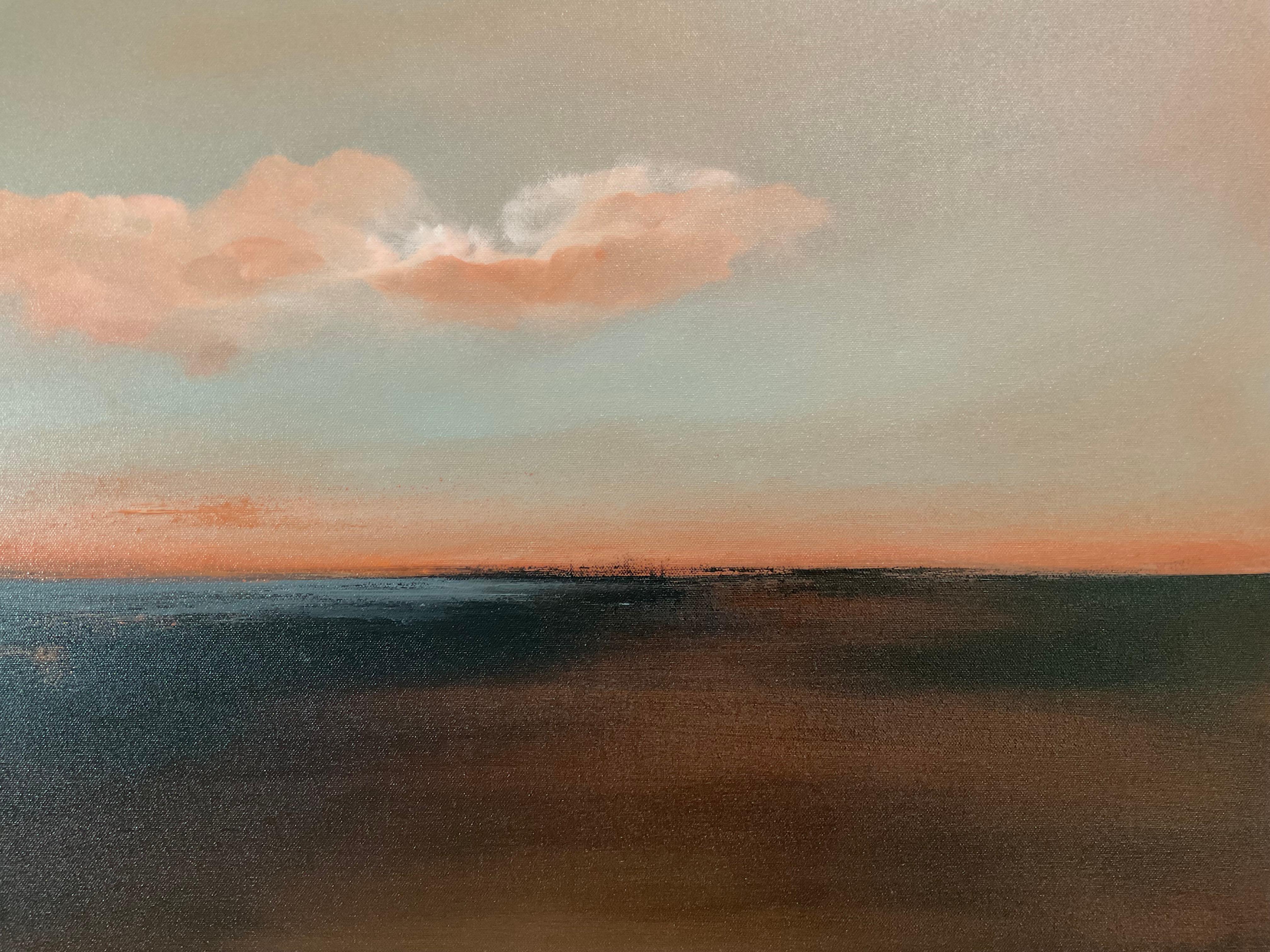 Aura, Pintura original, Paisaje, Arte del atardecer, Nubes de melocotón, Contemporáneo en venta 4