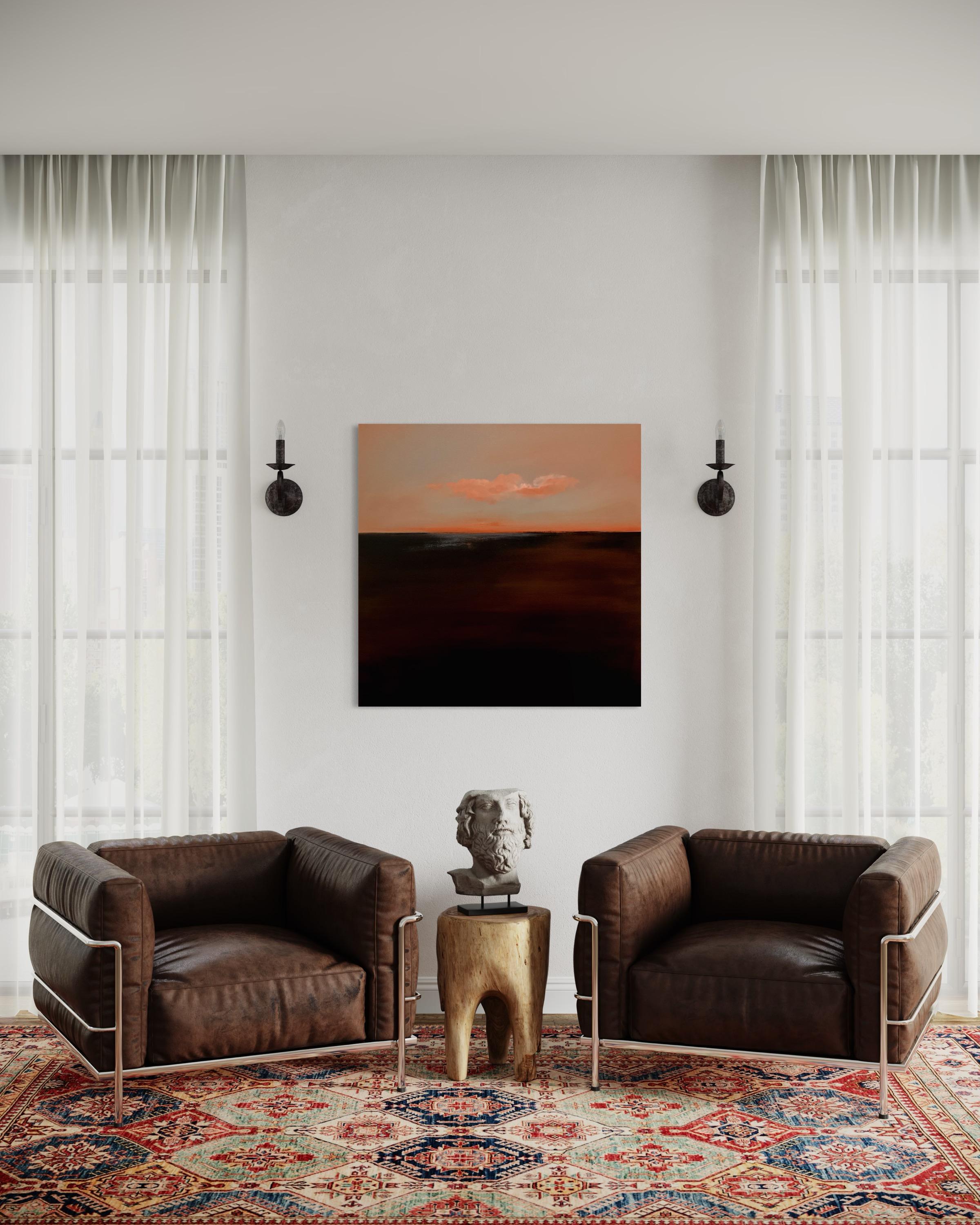 Aura, Pintura original, Paisaje, Arte del atardecer, Nubes de melocotón, Contemporáneo en venta 6