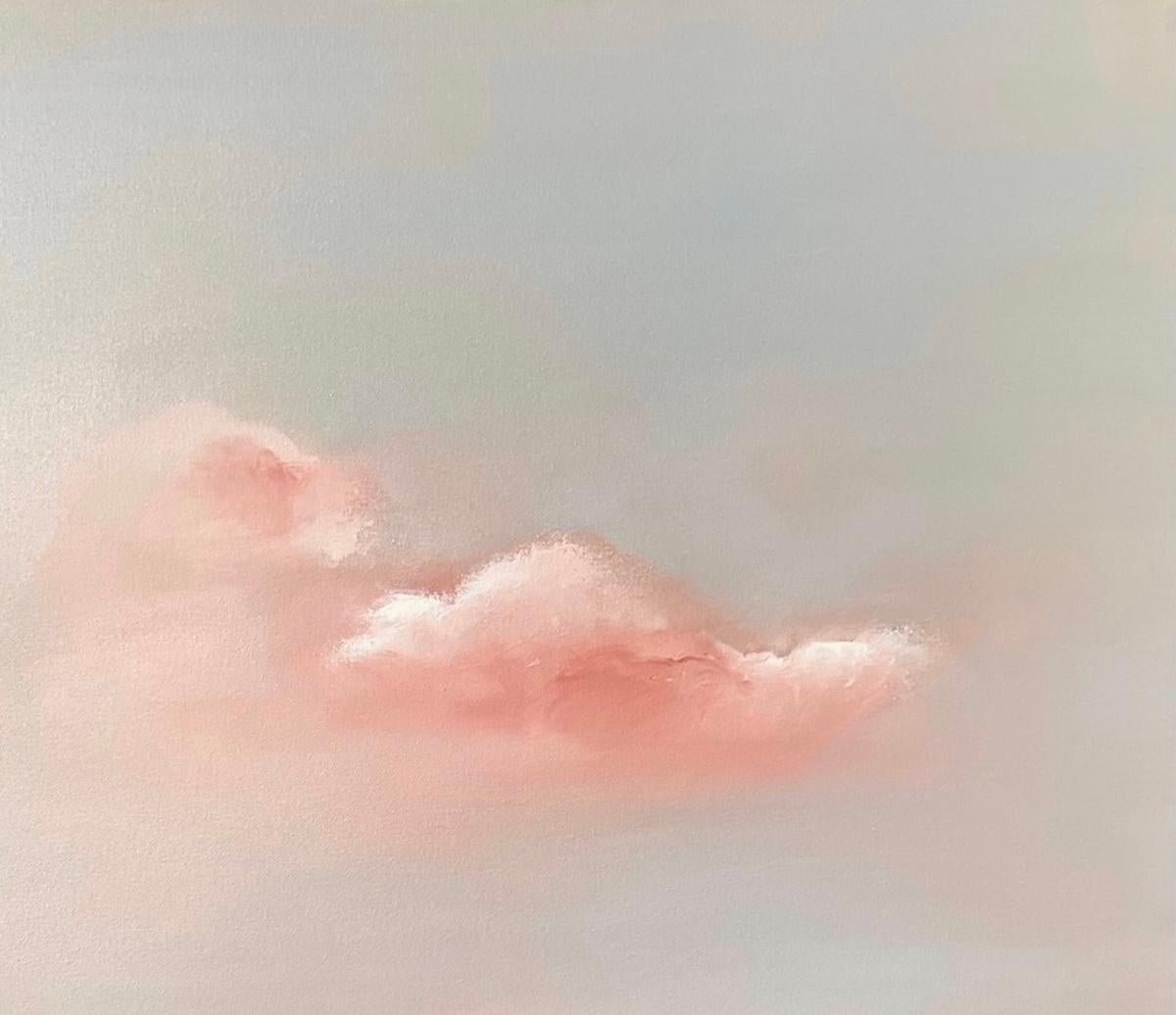 Kontemplation von Nicola Mosley [2022]
Bitte beachten Sie, dass die Insitu-Bilder lediglich einen Hinweis darauf geben, wie ein Stück aussehen könnte.

Leichtes und luftiges Landschaftsgemälde mit zarten rosa Wolken auf blassblauem Hintergrund. Die