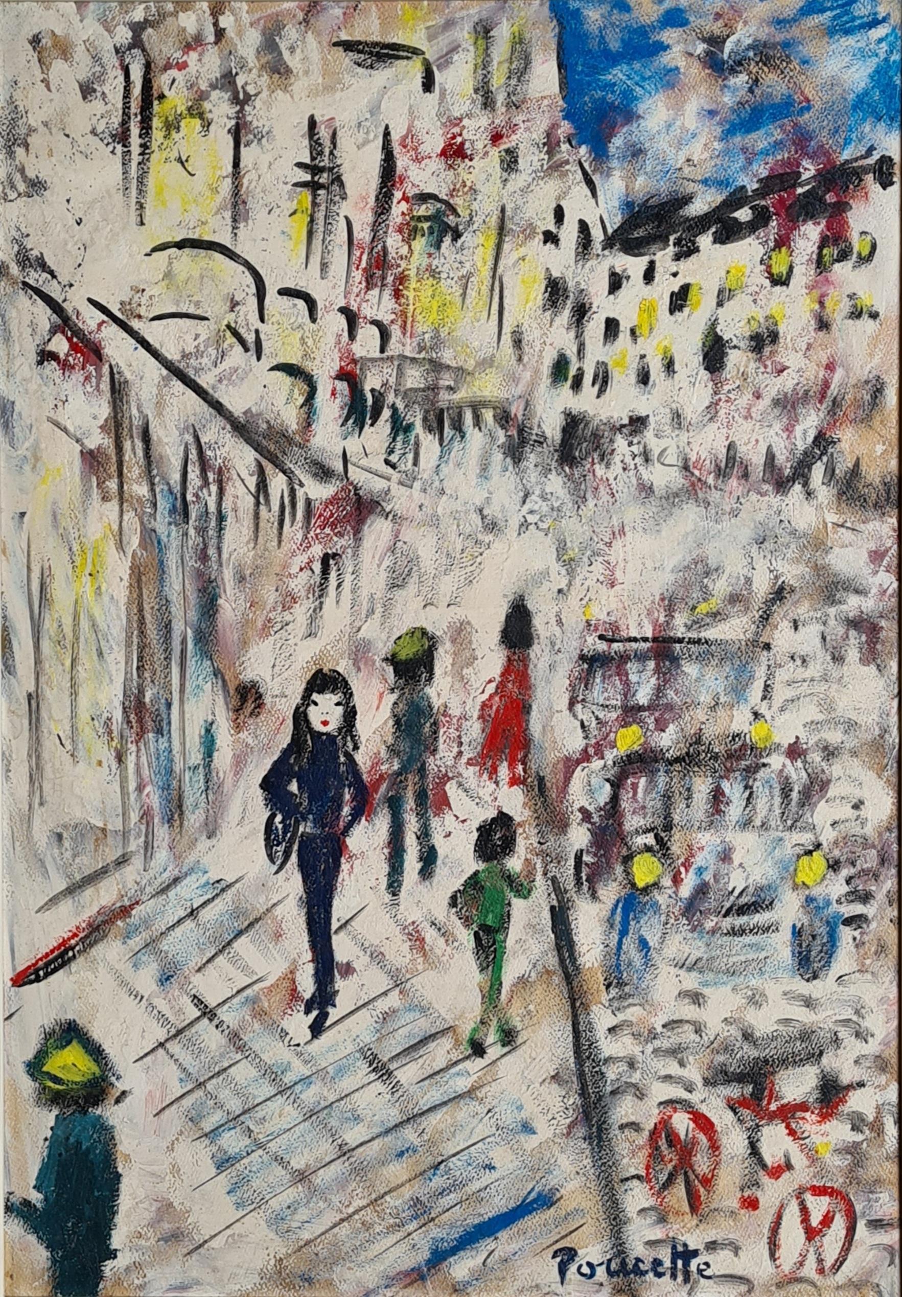 L'Art Naïf, Mid Century Modern, Le strade di Parigi. Olio su tavola. in vendita 5