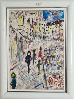 L’Art Naïf, Mid Century Modern, The Streets of Paris. Oil on Board.