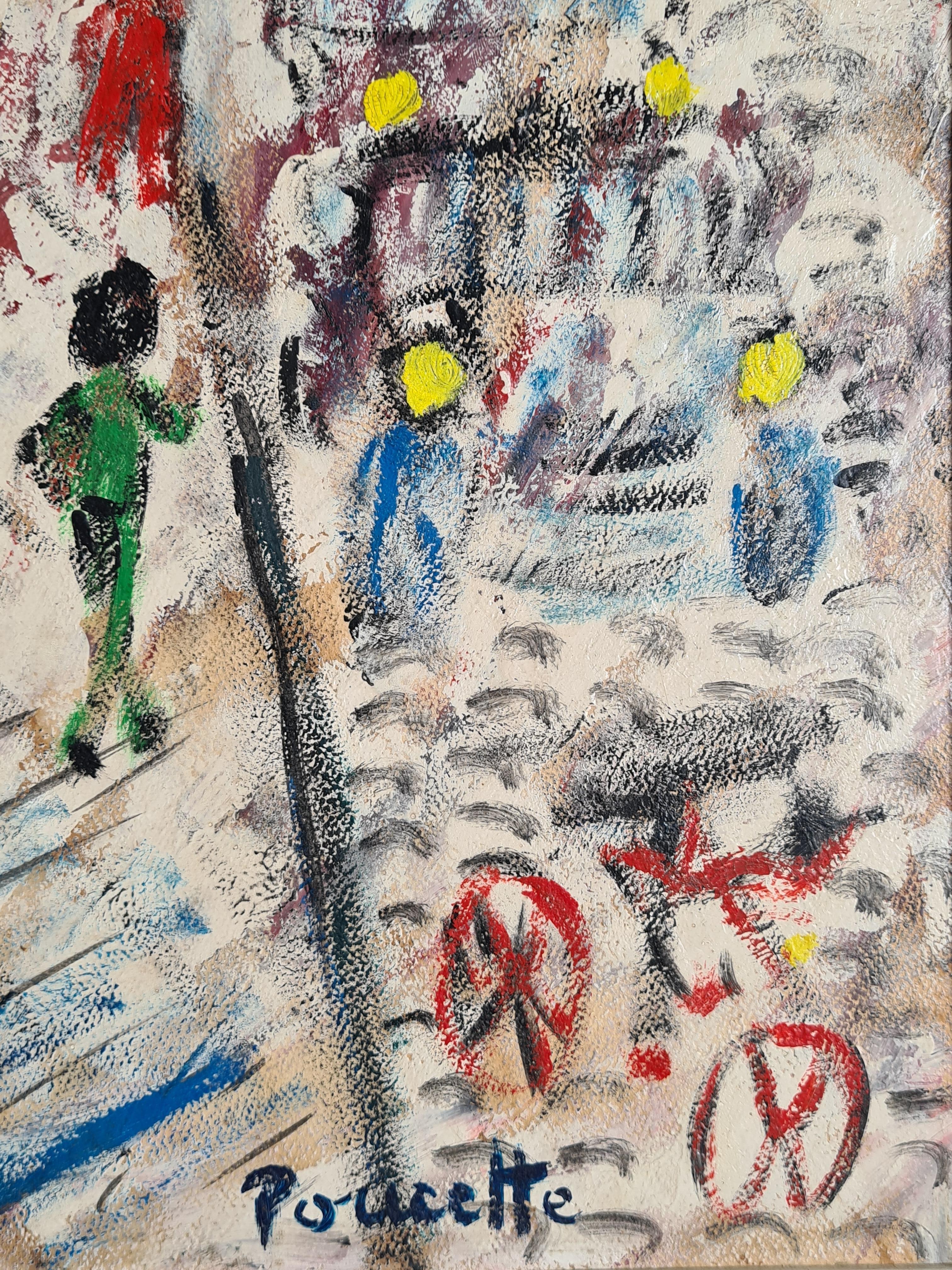 L'Art Naïf, Mid Century Modern, Le strade di Parigi. Olio su tavola. in vendita 1