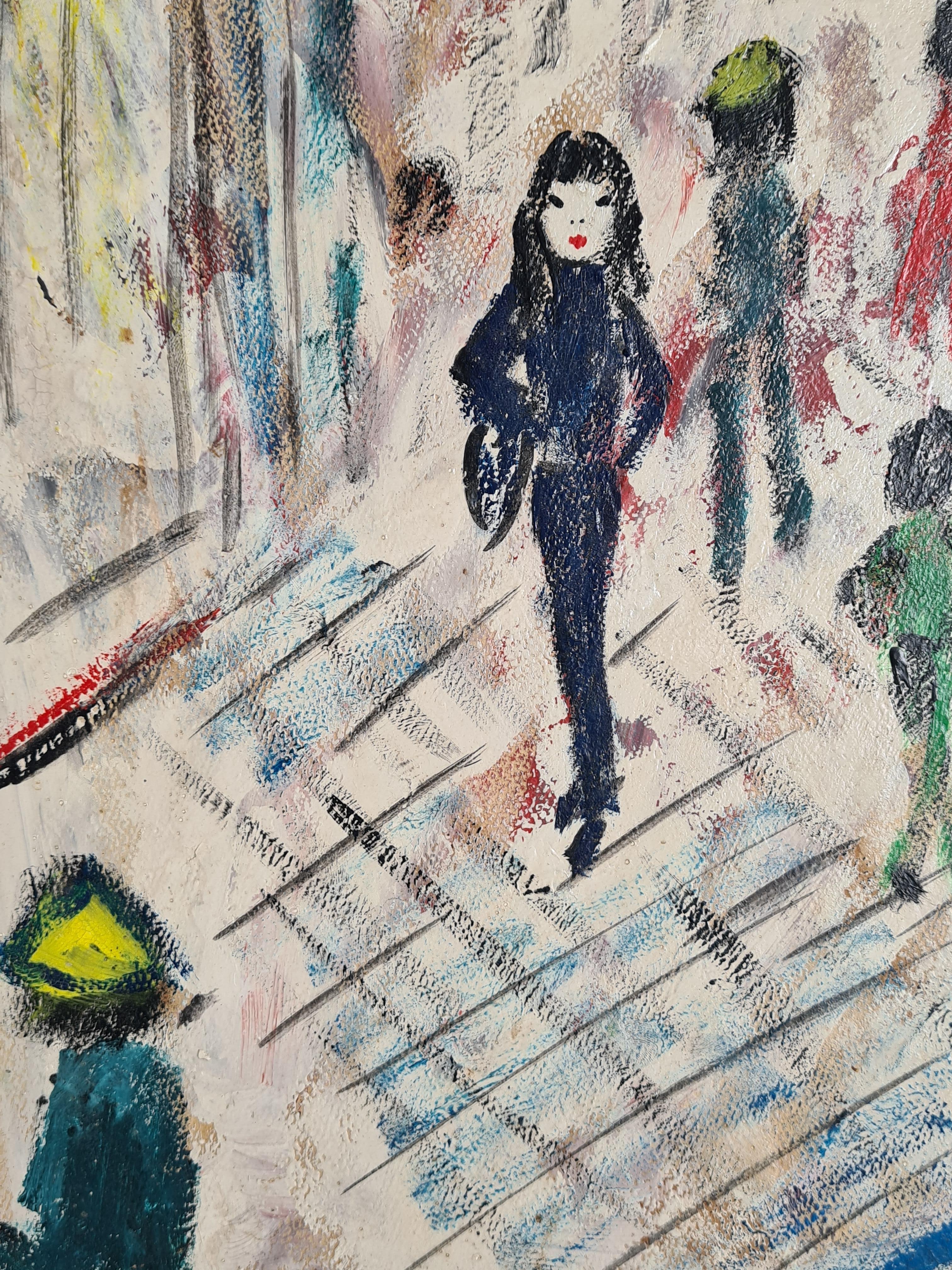 L'Art Naïf, Mid Century Modern, Le strade di Parigi. Olio su tavola. in vendita 2