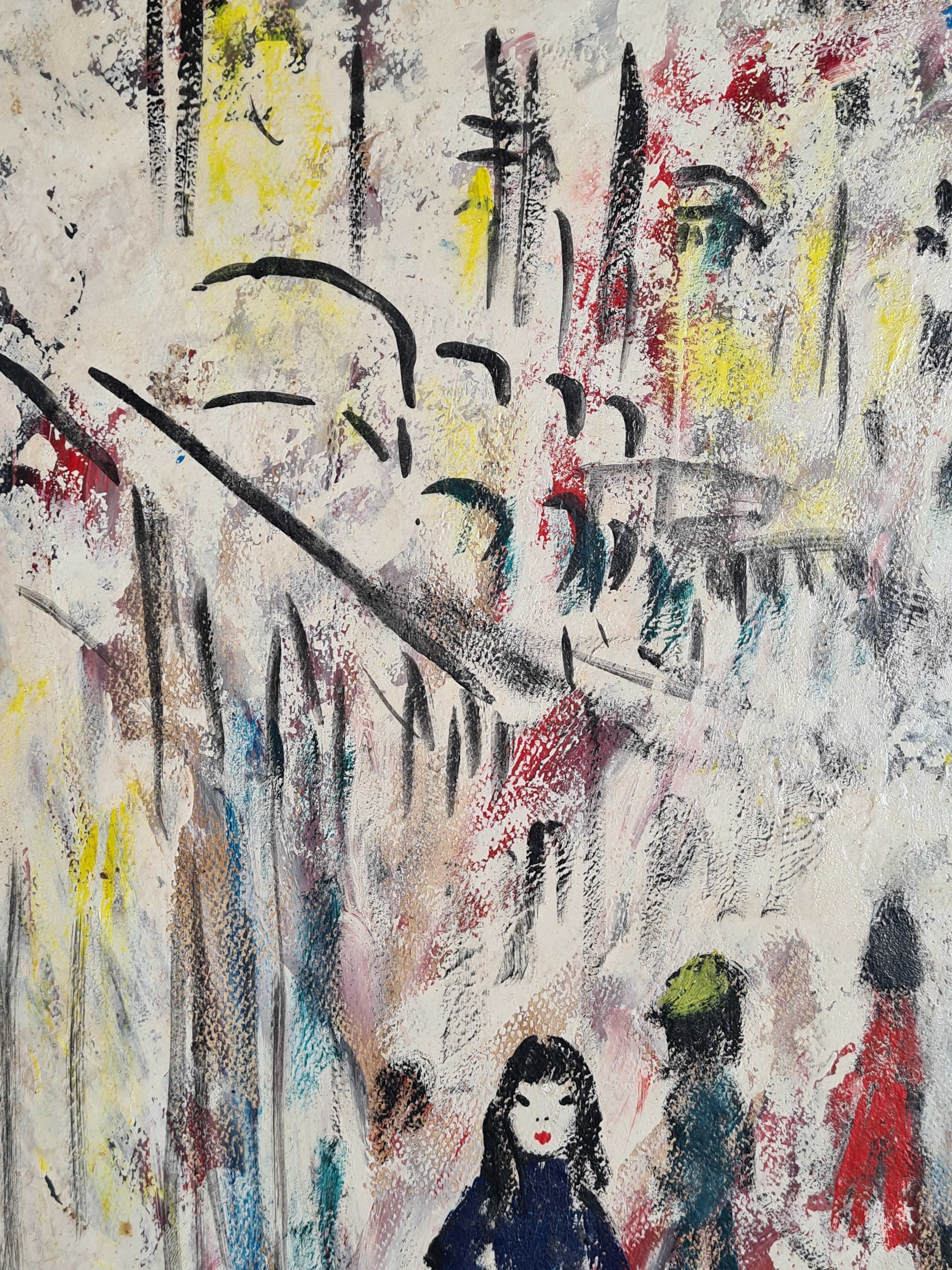 L'Art Naïf, Mid Century Modern, Le strade di Parigi. Olio su tavola. in vendita 3