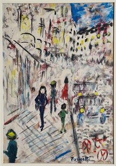 L’Art Naïf, Mid Century Modern, The Streets of Paris. Oil on Board.