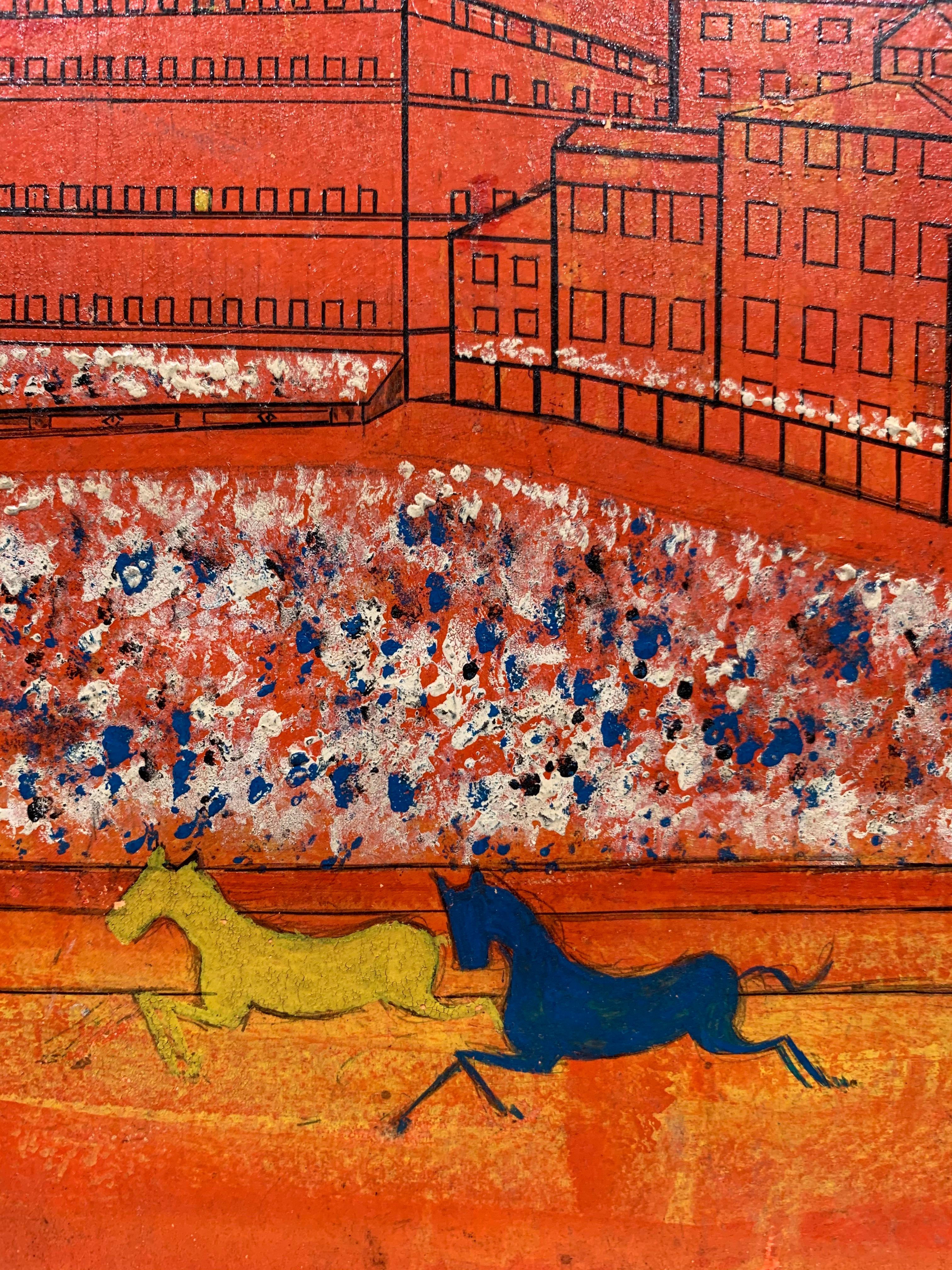 Palio Di Siena (Italian Horse Race Cityscape) - Abstract Painting by Nicola Ortiz Poucette