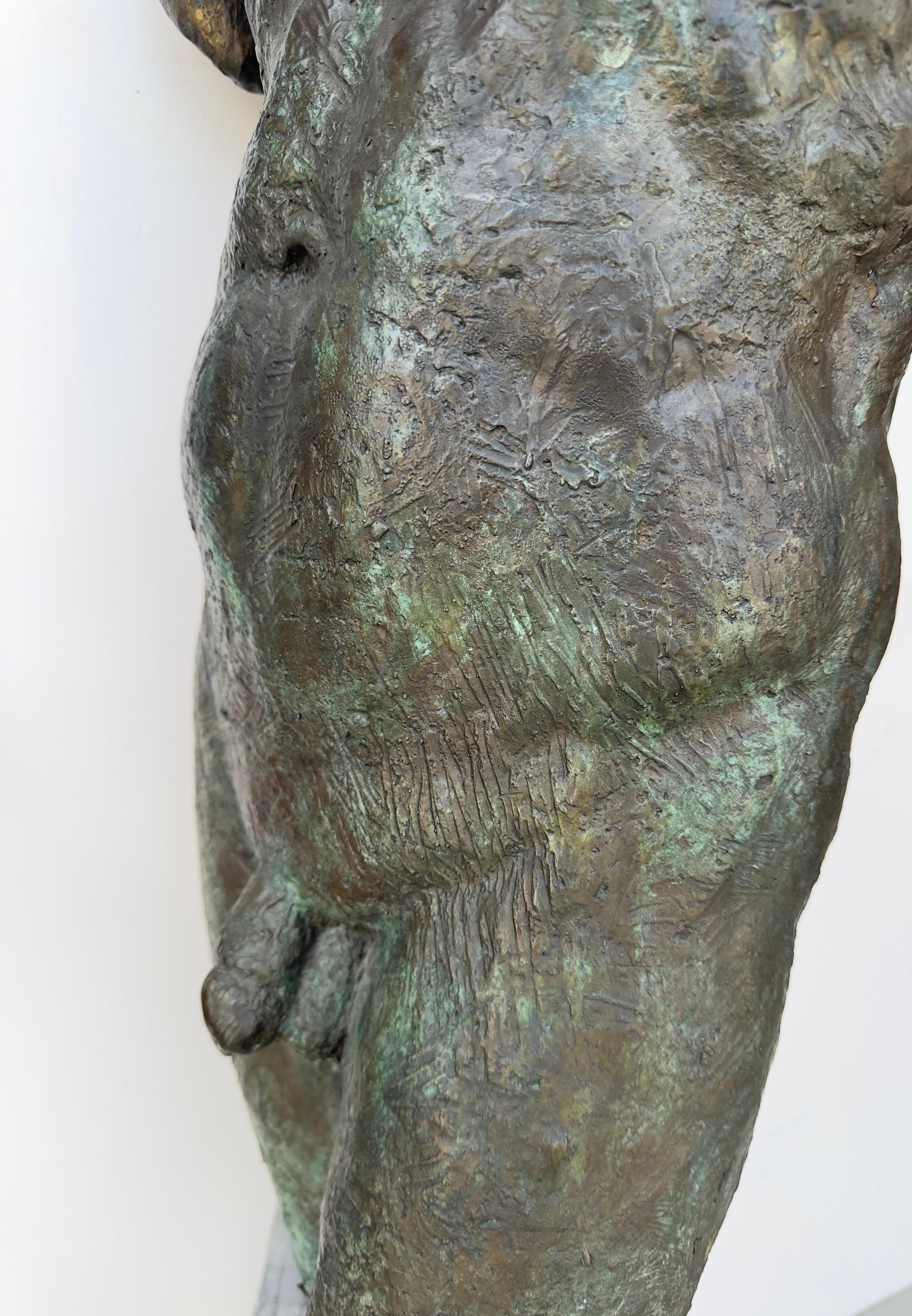Nude Male Torso Bronze Sculpture on Marble For Sale 1