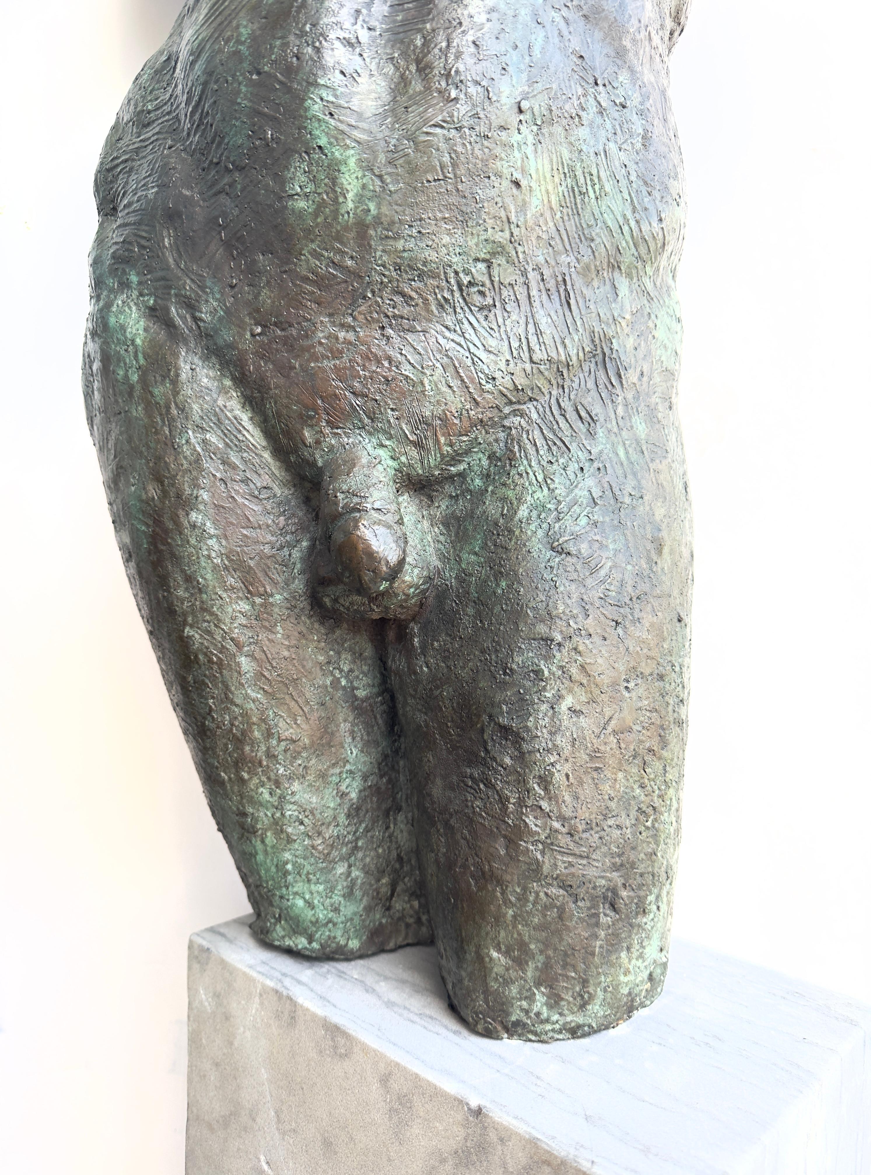 Nude Male Torso Bronze Sculpture on Marble For Sale 2