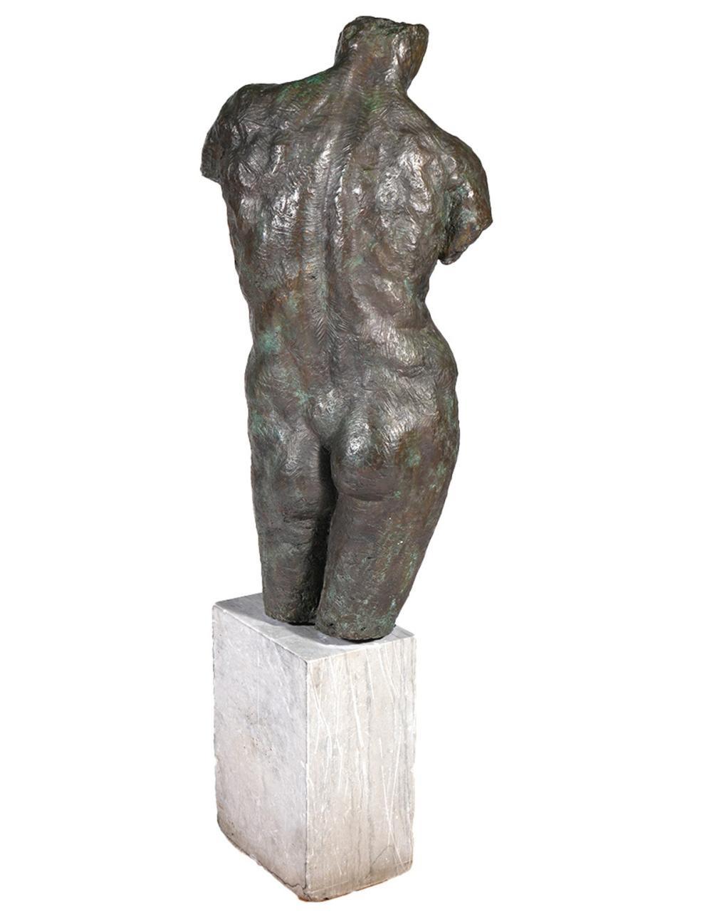 Nude Male Torso Bronze Sculpture on Marble For Sale 4