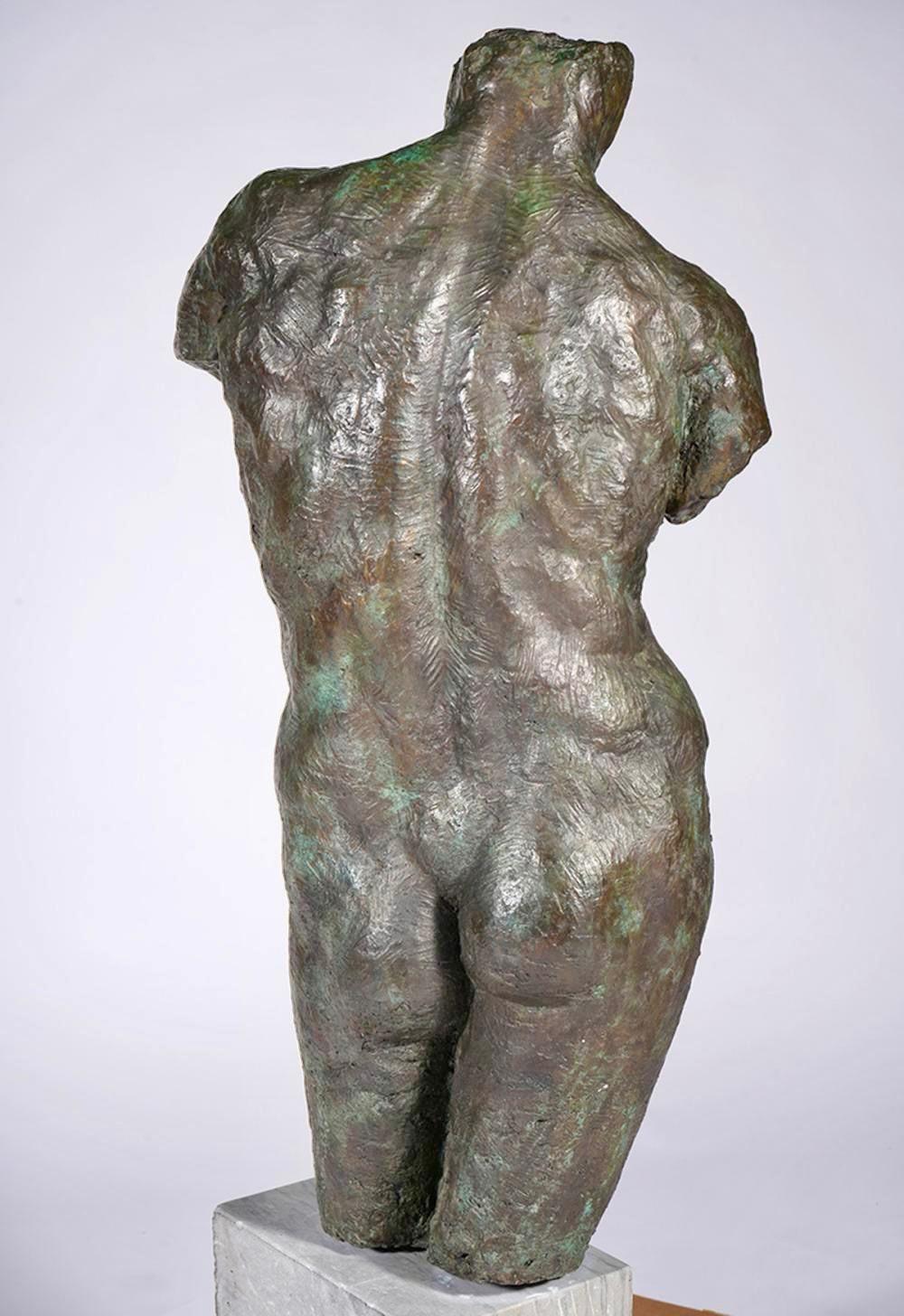 Nude Male Torso Bronze Sculpture on Marble For Sale 5