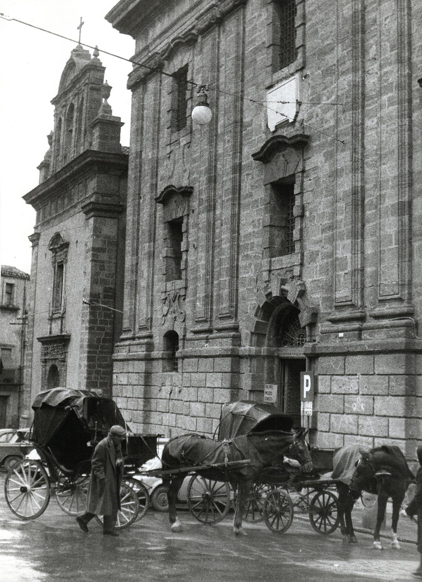 Horse-Drawn Carriages in Front of the Caltagirone City Museum