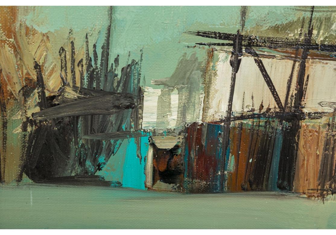 Mid-Century Modern Nicola Simbari (italienne, 1927-2012), huile sur toile représentant un paysage en vente