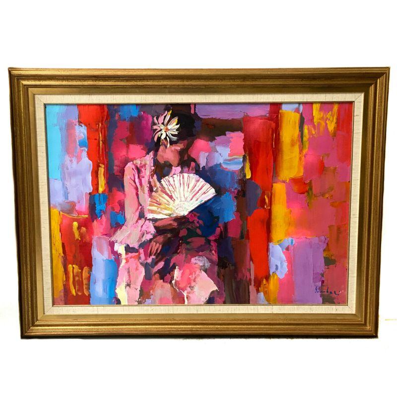 Nicola Simbari (Italian) Oil on Canvas Oriental Woman with Fan, 20th Century

Nicola Simbari (Italian 20th Century) oil on canvas of Oriental Woman with Fan. The vibrant painting depicts a woman in a dress holding a fan. Artist signed to the lower