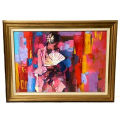 Nicola Simbari (Italien) Huile sur toile Femme orientale avec éventail, 20e siècle