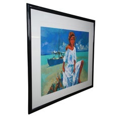 Nicola Simbari "La Belle Aux Maldives" Impressionist Serigraph Seascape Portrait