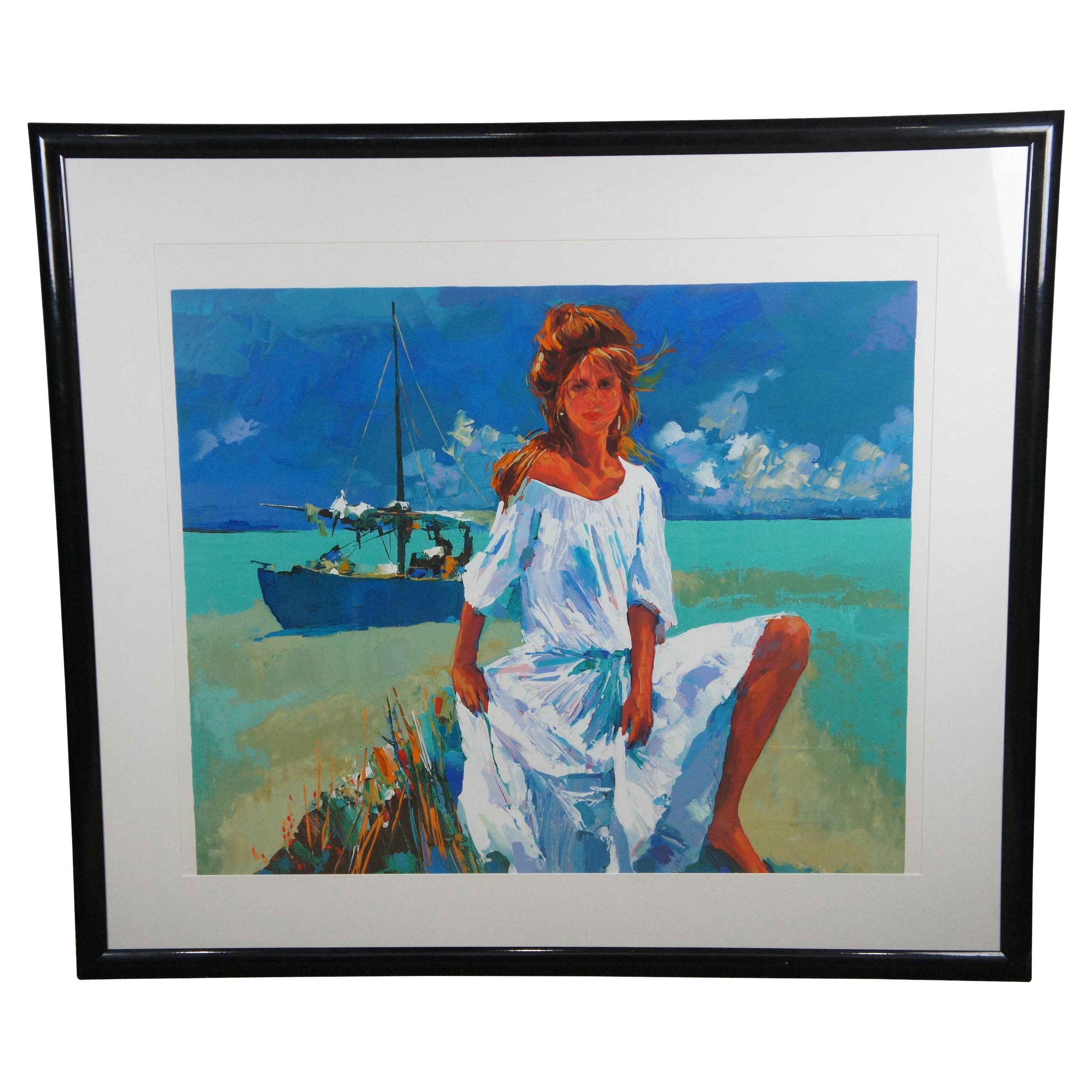 Nicola Simbari: „La Belle Aux Maldives“, impressionistische Serigrafie, Meereslandschaft, Porträt
