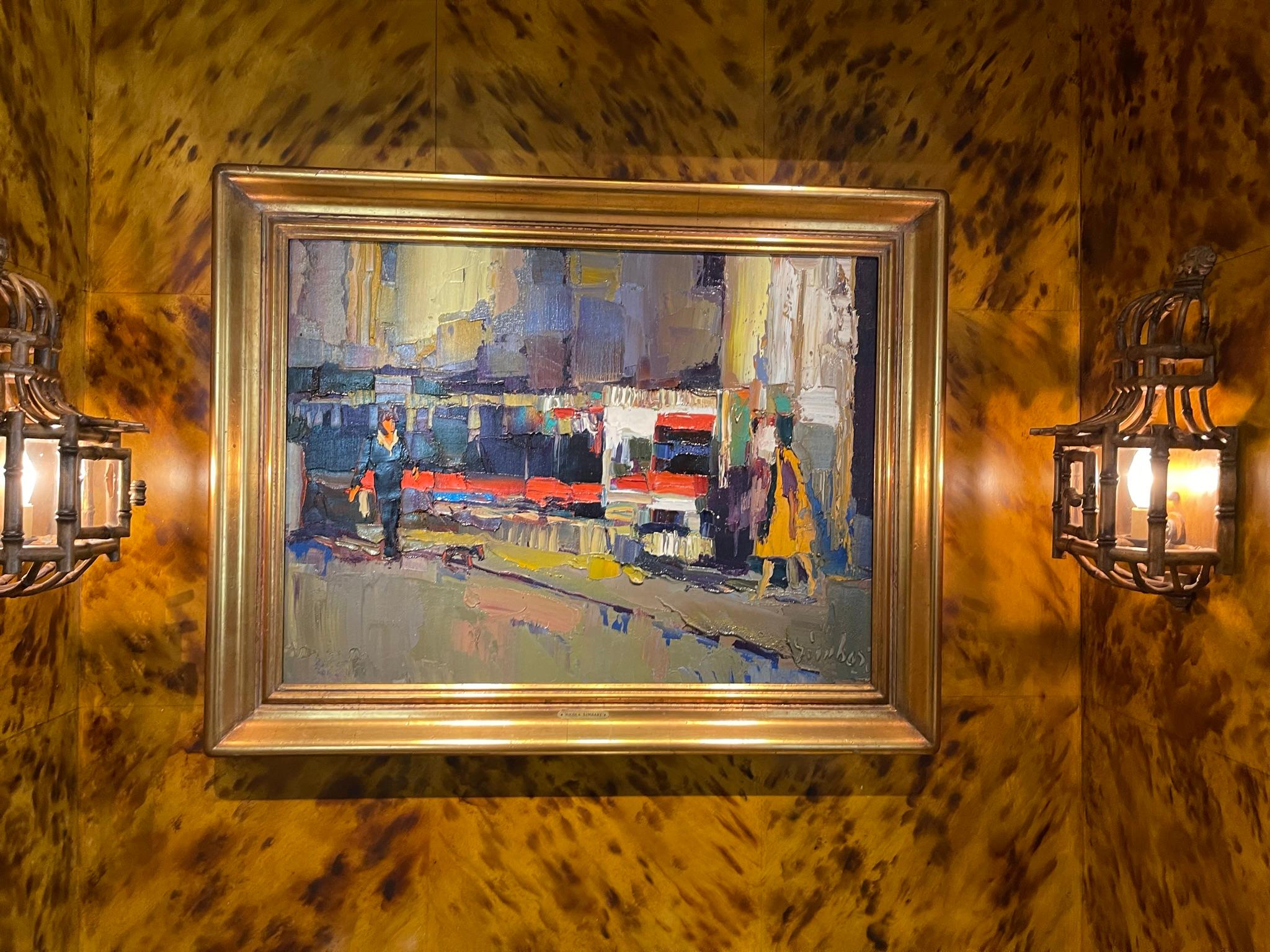 Moderno Nicola Simbari Pittura ad olio astratta moderna con paesaggio urbano italiano