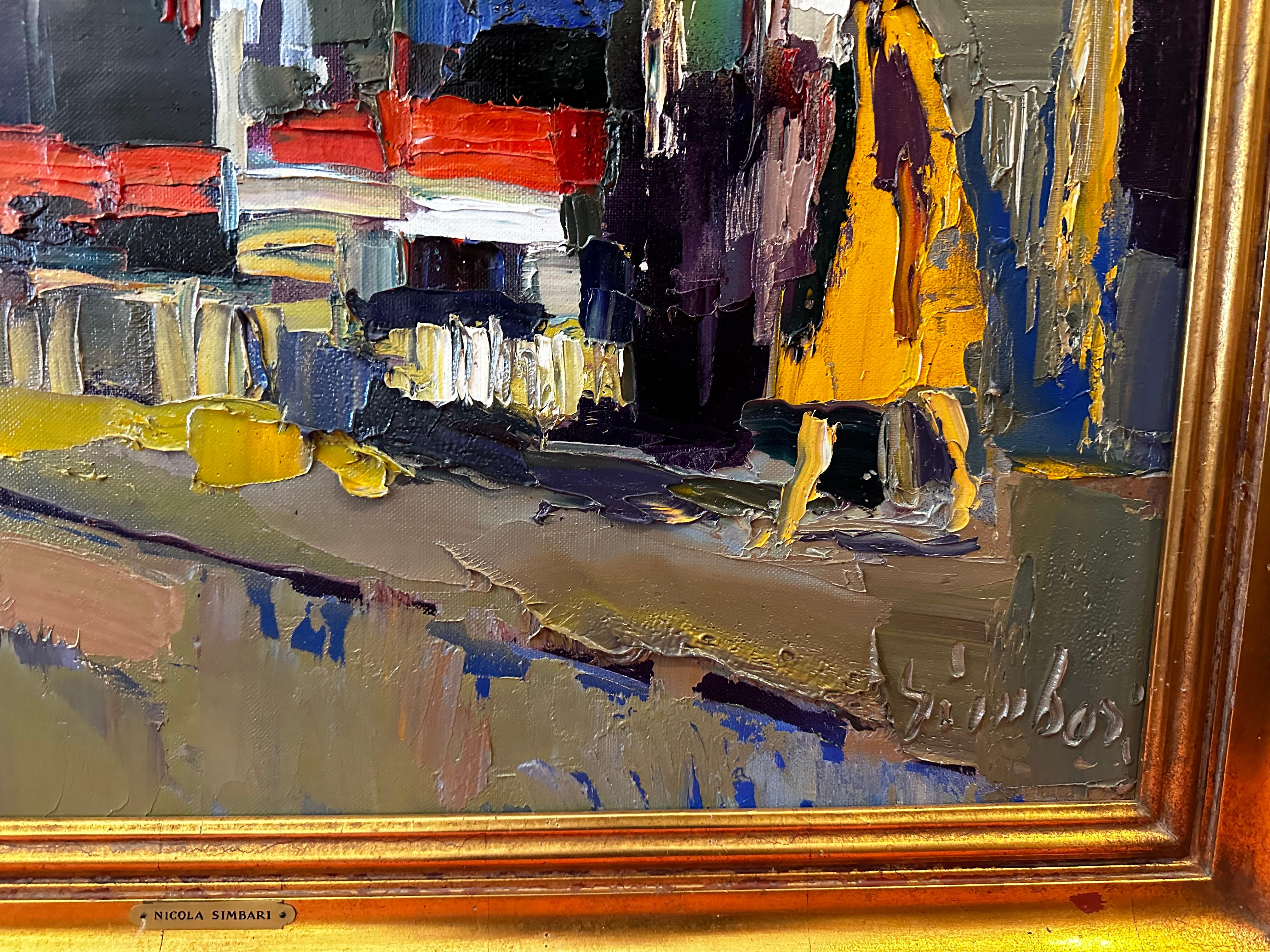 Nicola Simbari Pittura ad olio astratta moderna con paesaggio urbano italiano In condizioni buone a LOS ANGELES, CA