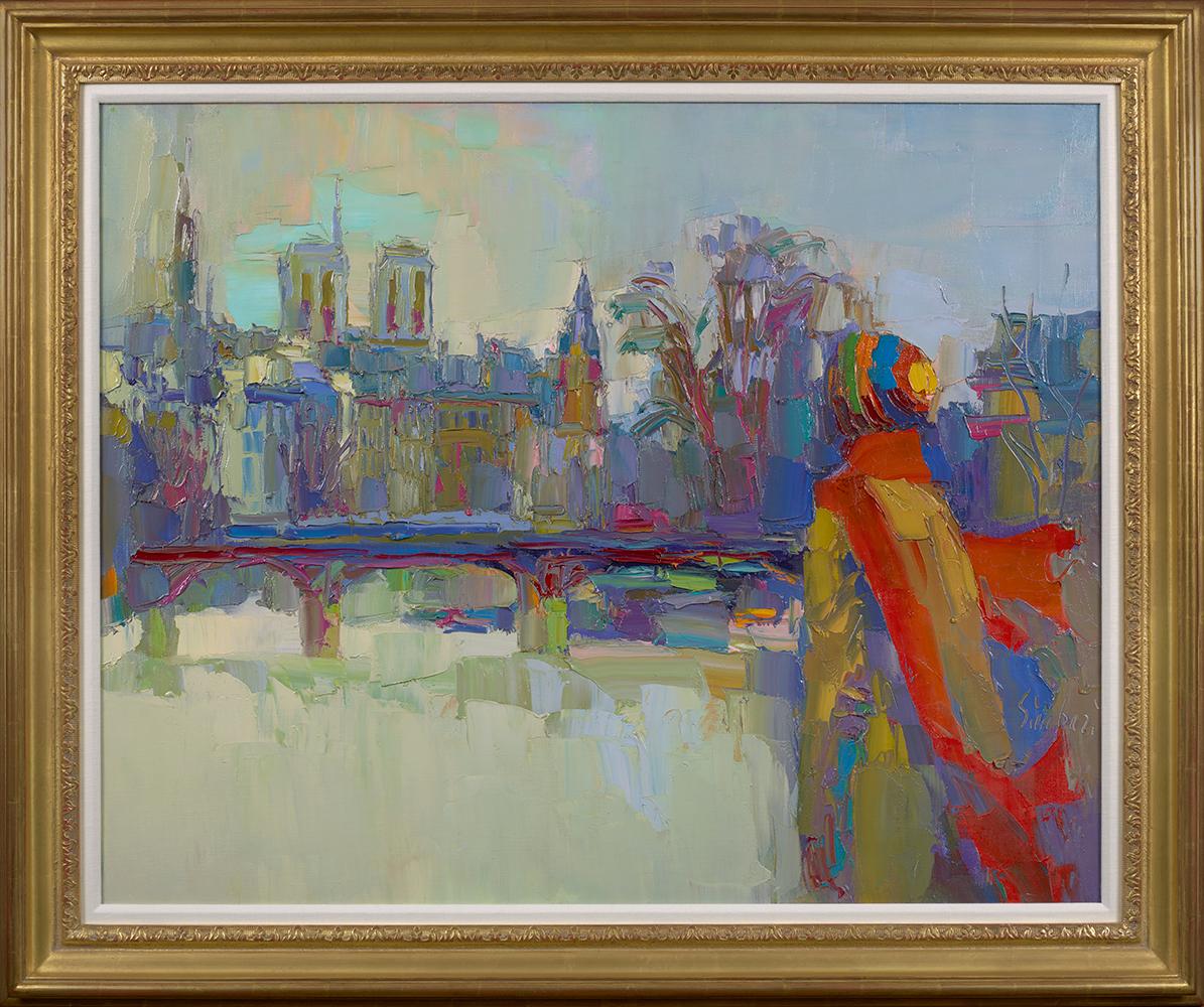 Along the Seine, Notre Dame - Painting by Nicola Simbari