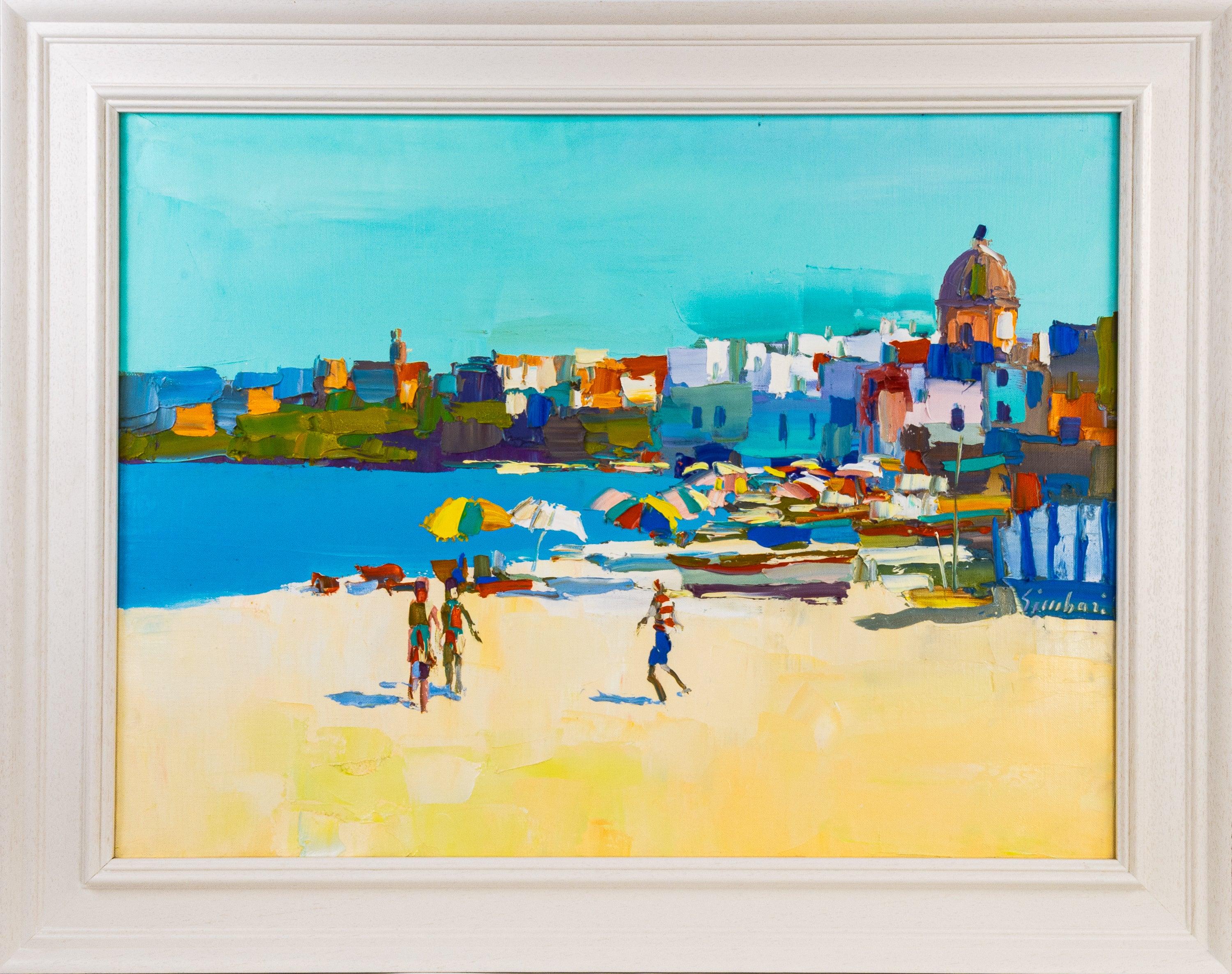 Nicola Simbari Beach Scene Venice Signed Original Painting