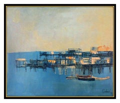 Nicola Simbari Original Oil Painting On Canvas Harbor Seascape Signed Artwork