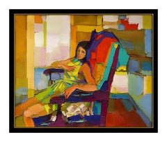 NICOLA SIMBARI Original Painting Signed OIL on Canvas Female Portrait Artwork