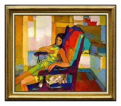 NICOLA SIMBARI Original Painting Signed OIL on Canvas Female Portrait Artwork