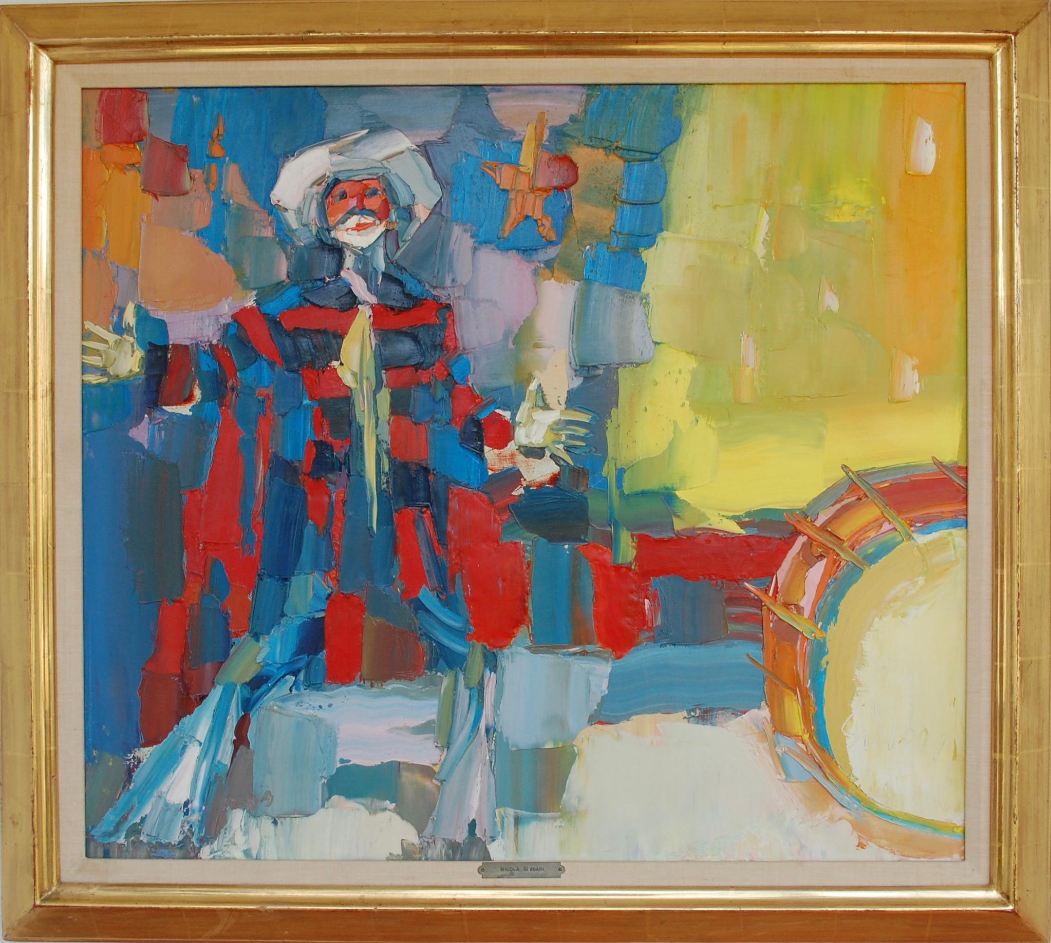 Performer
Artist signed lower right, canvas 28"x31"75
Nicola Simbari was born in Italy and grow up in Rome. He studied at the Accademia di Belle Arti di Roma, and in the 1940s he began devoting himself to painting in a studio at Via del Babuino in