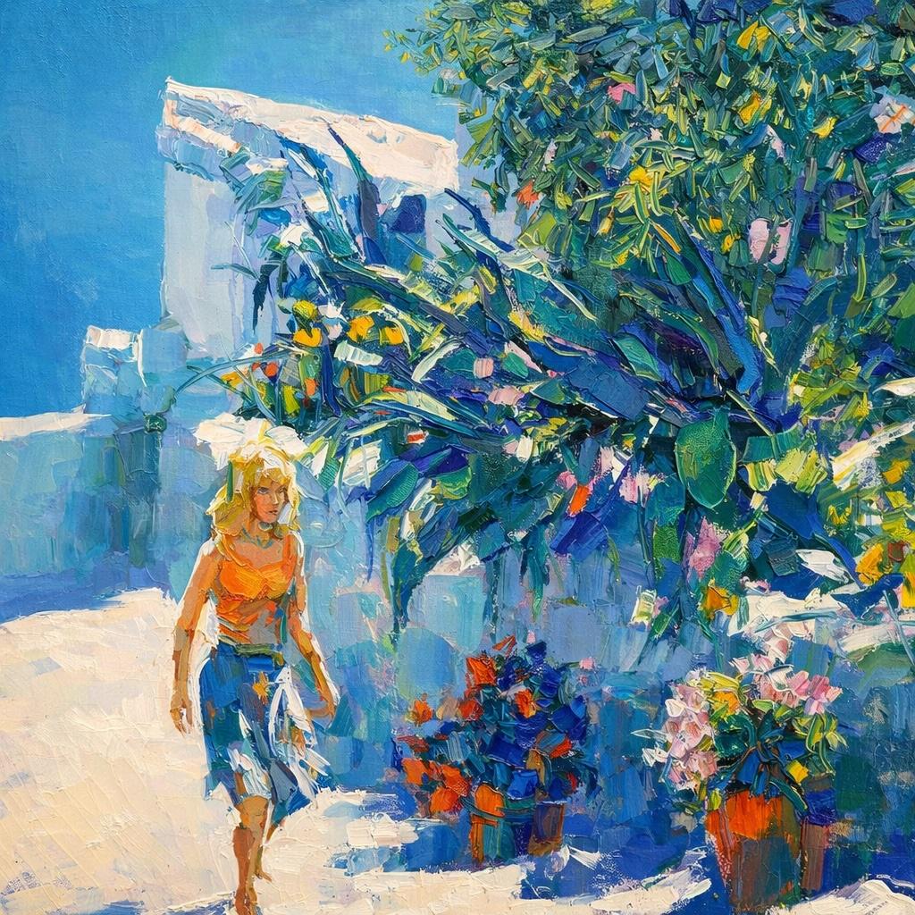 Staircase in Taormina Sicily Expressionist Oil Painting, Signed, 1967