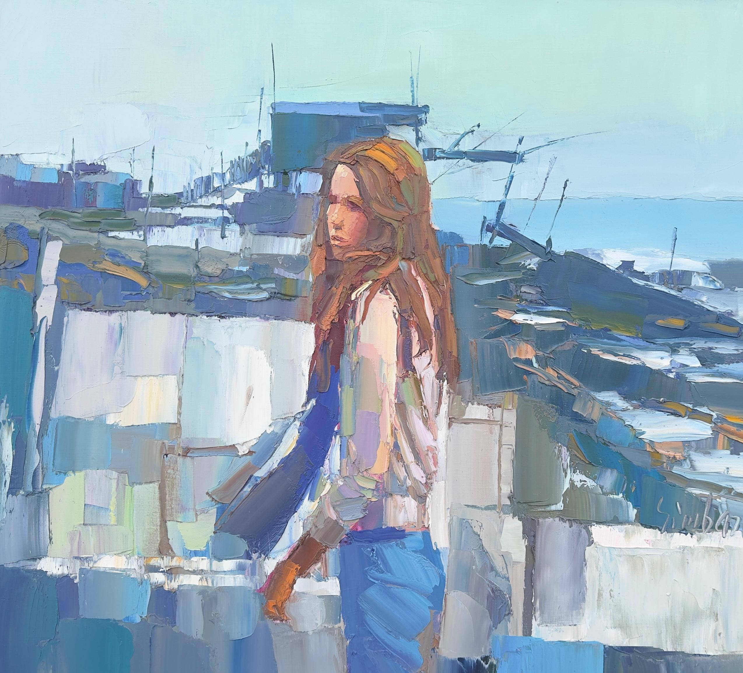 Coste Mujer Joven Junto al Mar - Painting de Nicola Simbari