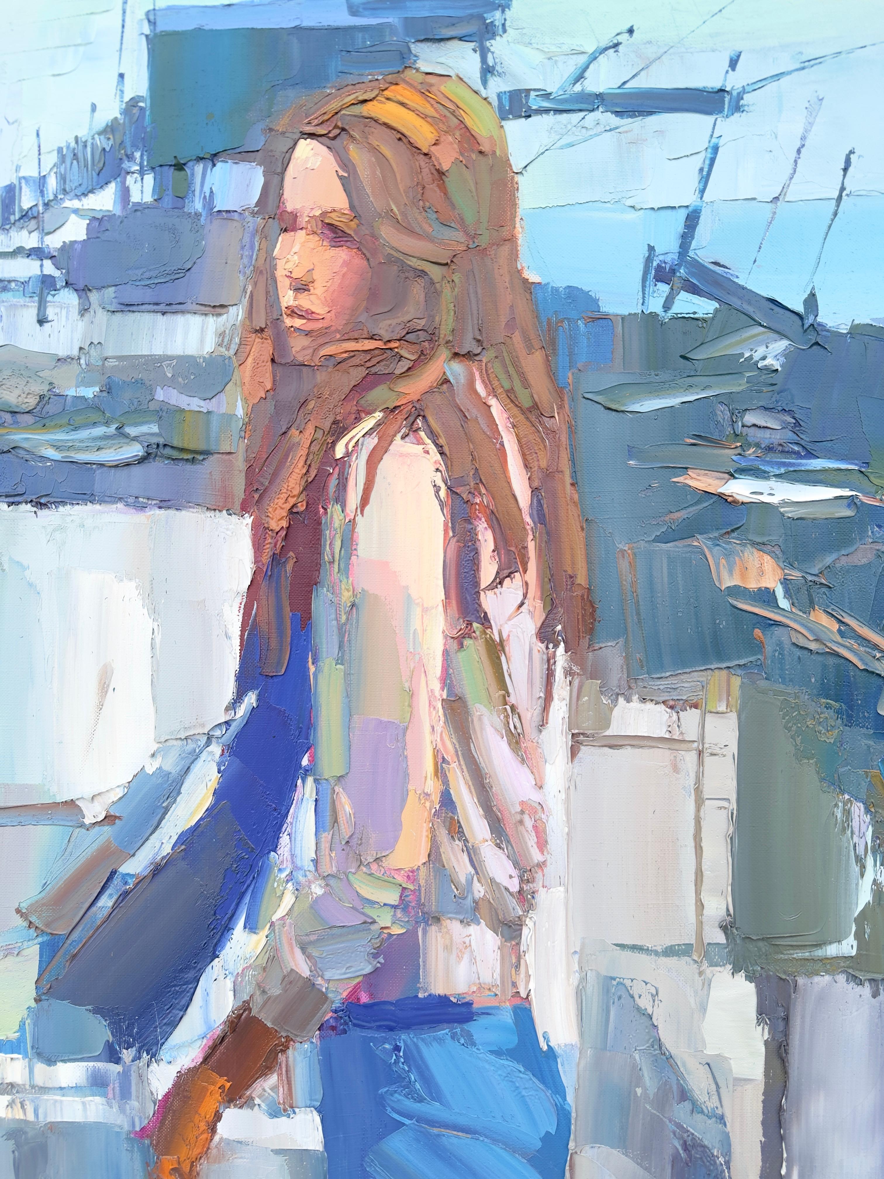 Coste Mujer Joven Junto al Mar - Painting Expresionista de Nicola Simbari